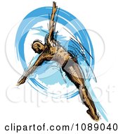Male Swimmer Diving Into Blue Water