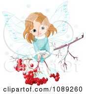 Poster, Art Print Of Winter Fairy Girl Sitting On A Branch With Snow And Berries