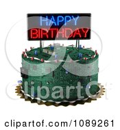 3d Computer Circuit Board Birthday Cake With A Neon Sign