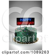 Poster, Art Print Of 3d Circuit Board Birthday Cake With A Neon Sign
