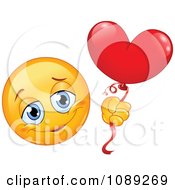 Poster, Art Print Of Romantic Yellow Emoticon Smiley With A Heart Balloon
