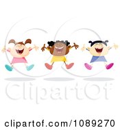 Clipart Three Kids Jumping Together Royalty Free Vector Illustration