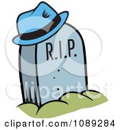 Clipart Blue Hat Hung On A RIP Tombstone Royalty Free Vector Illustration