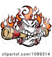 Poster, Art Print Of Flaming Baseball Mascot Biting A Bat