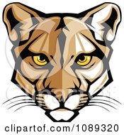 Poster, Art Print Of Cougar Mascot Face With Yellow Eyes