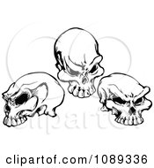 Poster, Art Print Of Three Black And White Skulls