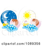 Poster, Art Print Of Boy Sleeping At Night And Waking In The Morning