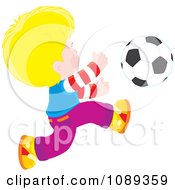 Poster, Art Print Of Blond Boy Chasing A Soccer Ball