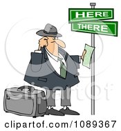 Poster, Art Print Of Lost Tourist Man Holding Directions Under Street Signs