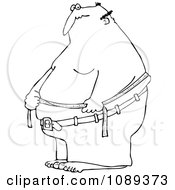 Clipart Outlined Fat Man Measuring His Belly Fat Royalty Free Vector Illustration