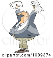 Poster, Art Print Of Business Man Holding Up Documents And Shouting