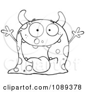 Poster, Art Print Of Excited Outlined Speckled Monster Holding Up Its Arms