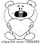 Poster, Art Print Of Outlined Teddy Bear Holding A Valentine Heart