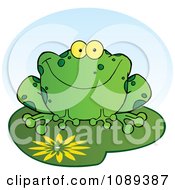 Clipart Happy Spotted Green Toad Smiling On A Lily Pad Royalty Free Vector Illustration