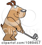 Poster, Art Print Of Golfing Dog Holding The Club Against The Ball On The Tee