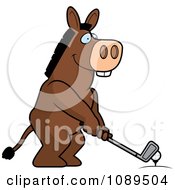 Clipart Golfing Donkey Holding The Club Against The Ball On The Tee Royalty Free Vector Illustration by Cory Thoman