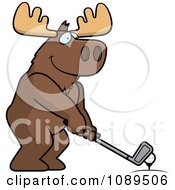Poster, Art Print Of Golfing Moose Holding The Club Against The Ball On The Tee