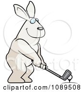 Poster, Art Print Of Golfing Rabbit Holding The Club Against The Ball On The Tee