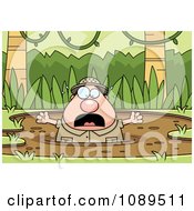 Clipart Chubby Explorer Drowning In Quick Sand Royalty Free Vector Illustration