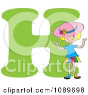 Poster, Art Print Of Alphabet Girl Wearing A Hat Over Letter H