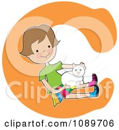 Alphabet Girl Petting A Cat Over Letter C