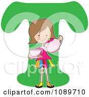 Poster, Art Print Of Alphabet Girl Pouring Tea Over Letter T