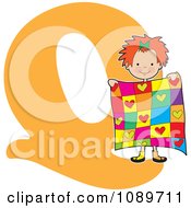Alphabet Girl Holding A Quilt Over Letter Q