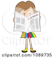 Poster, Art Print Of Girl Standing And Reading A Newspaper
