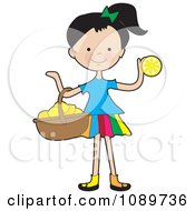 Girl Carrying A Basket Of Lemons