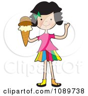 Poster, Art Print Of Girl Waving And Holding An Ice Cream Cone