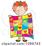 Red Haired Girl Holding A Quilt