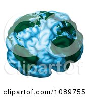 Poster, Art Print Of Blue Brain Globe With Green Continents