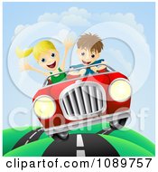 Poster, Art Print Of Happy Couple Driving Fast On A Hilly Road