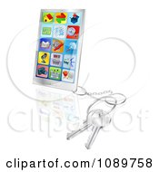 3d Smart Phone With Apps And Attached Keys