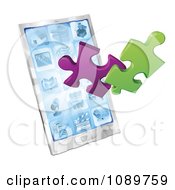 Poster, Art Print Of 3d Puzzle Pieces Bursting From A Smart Phone