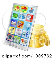 Poster, Art Print Of 3d Chrome Smart Phone With Gold Coins