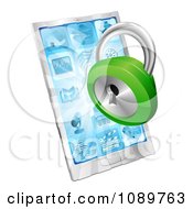 Poster, Art Print Of 3d Green Padlock Emerging From A Cell Phone