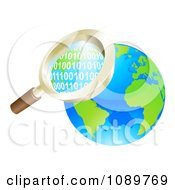 Poster, Art Print Of 3d Magnifying Glass Searching Globe Binary Coding