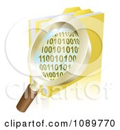 Poster, Art Print Of 3d Magnifying Glass Over Binary Coding And Data Folders