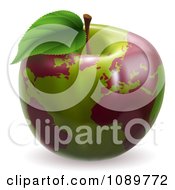 Poster, Art Print Of 3d Green Apple Globe With Red Continents