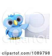 3d Blue Bird Or Owl Presenting A Sign