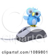 3d Blue Bird Or Owl On A Computer Mouse