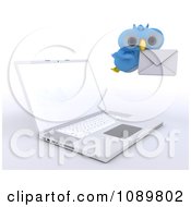 Poster, Art Print Of 3d Blue Bird Or Owl Delivering Email By A Laptop