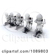 Poster, Art Print Of 3d White Characters Exercising On Cross Trainers In A Gym