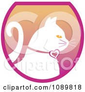 Poster, Art Print Of White Profiled Cat Over A Gradient Pink Oval Logo