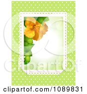 Poster, Art Print Of 3d Orange Hibiscus Flower Border With Lace Over Green With Polka Dots