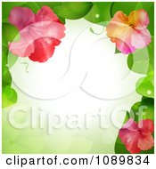 Poster, Art Print Of 3d Hibiscus Flower And Leaves Border Over Green With Flares