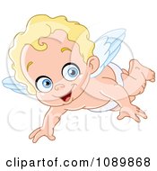 Poster, Art Print Of Blond Baby Fairy Angel Or Cupid Flying