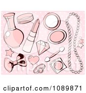 Pink Girly Makeup And Accesories Over Polka Dots