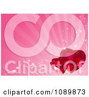 Clipart Two Ruby Valentine Hearts Over Pink Rays With Vines Royalty Free Vector Illustration